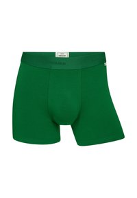 Grønne bomulds-boxershorts har en tætsiddende pasform, en formet pouch og en elastisk talje med "MADS NØRGAARD" tekst.