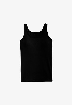 Černý top bez rukávů vyrobený z kombinace bavlny, s kulatým výstřihem a hladkou, neprůhlednou texturou.