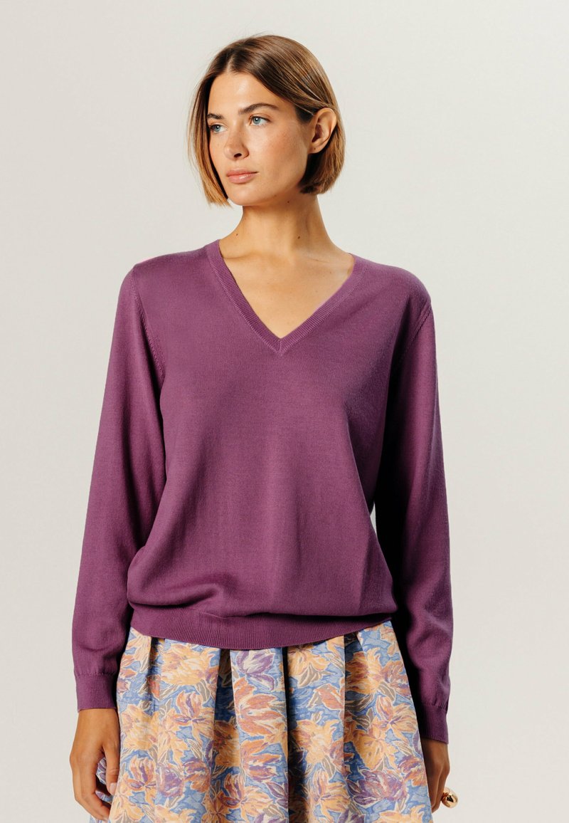 Rodier V-NECK - Strickpullover - parme chine