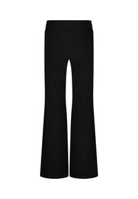 Mustat leveälahkeiset housut, joissa on laaja lahkeiden muotoilu. Valmistettu pehmeästä ja joustavasta materiaalista. Mukana elastinen vyötärö, joka tarjoaa mukavuutta ja helppoutta.