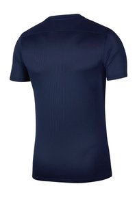Maglietta atletica blu navy a maniche corte. Realizzata in tessuto testurizzato ad asciugatura rapida con una vestibilità attillata. Design della schiena liscio e senza cuciture.