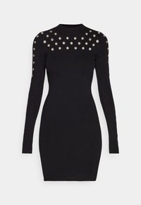 Even&Odd EYELET INSERTS NESK AND SLEEVES PERKIN NECK MINI BODYCON DRESS - Džemperkleita - black/silver