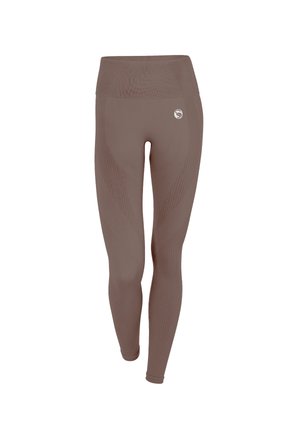 Leggings attivi marroni con vita alta, motivo testurizzato e accento logo. Realizzati in un materiale elasticizzato e traspirante.
