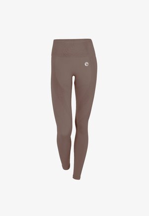Leggings attivi marroni con vita alta, motivo testurizzato e accento logo. Realizzati in un materiale elasticizzato e traspirante.