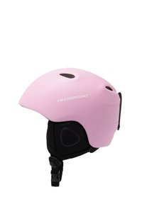 Pink ski helmet with a smooth finish, side vents, and black adjustable strap. Features SWEDEMOUNT branding on the front.