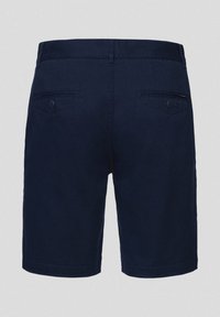 Chabrowe szorty bawełniane o prostym kroju, z dwoma tylnymi kieszeniami zapinanymi na guziki oraz gładką fakturą.