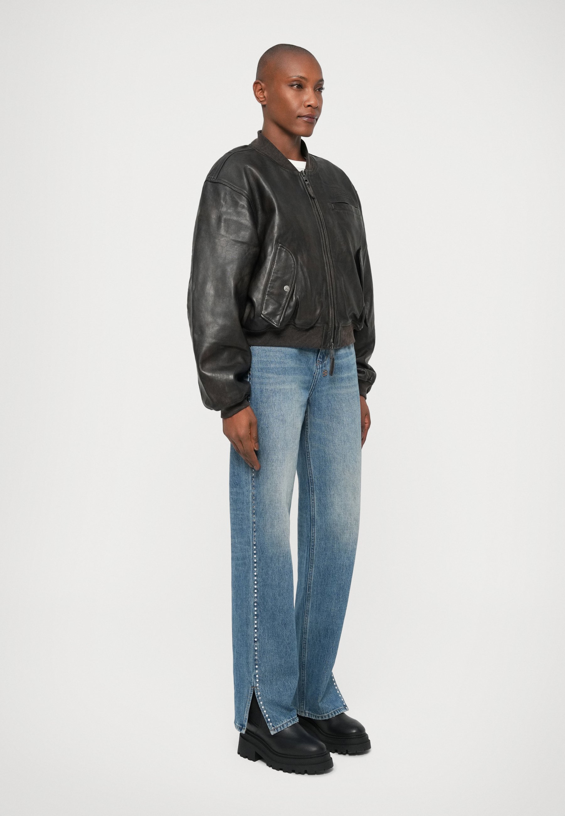 Ksubi ALPHA CROP - Leather jacket - black - Zalando.co.uk
