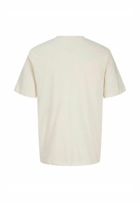 Απλό κοντομάνικο T-shirt σε εκρού χρώμα, εμφανιζόμενο από πίσω με στρογγυλή λαιμόκοψη και κανονική εφαρμογή.