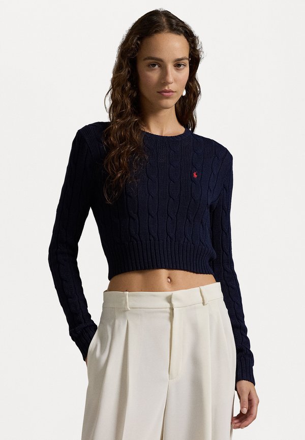 CROPPED CABLE KNIT COTTON SWEATER - Jumper