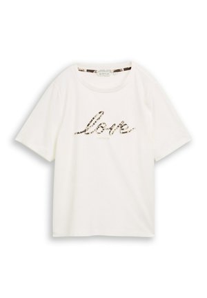 TOM TAILOR, T-SHIRT INTERLOCK CREW NECK - T-shirt con stampa - whisper white