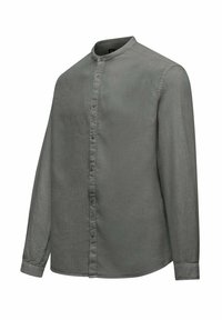 Langsleeve shirt in een gedempte grijstint, met een bandkraag, een sluiting met knopen aan de voorkant en een gestructureerde, lichte stof.