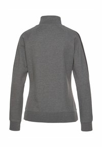 Grau Sweatshirt mit hohem Kragen, langen Raglanärmeln, gerippten Bündchen und Saum, aus weichem, strukturiertem Stoff. Keine sichtbaren Muster oder Hardware.