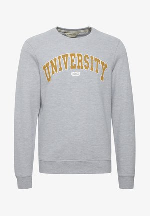 Hall gray isikang, millel on pikad varrukad, ümmargune kaelus ning rinnal on julged kollased tähed "UNIVERSITY". Varrukad on soonikuga.