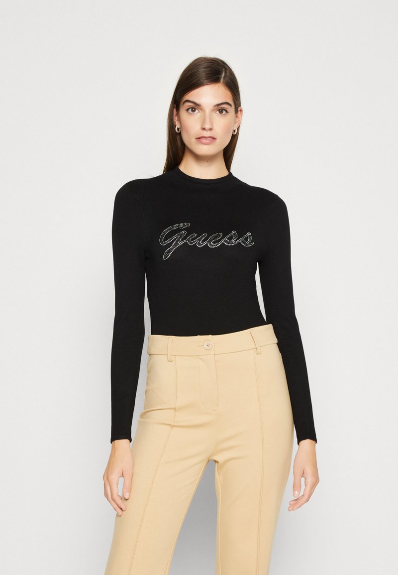 Guess RHINESTONE LOGO - Long sleeved top - jet black/black - Zalando.ie