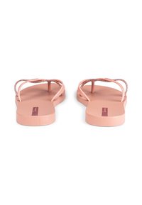 Pink flip-flops with a textured footbed, featuring thin glittery straps and a solid sole. The design is simple and flat.
