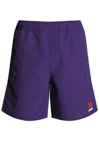 Violetit uimashortsit, joissa on joustava vyötärönauha ja pieni punainen logo oikealla edessä. Materiaali on kevyt ja sileä.