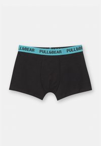 Schwarze Boxershorts aus weichem Stoff mit einem hellblauen Gummibund, auf dem "PULL&BEAR" in schwarzer Schrift gedruckt ist. Klassisches Design mit einer figurbetonten Passform.