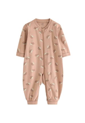 Combinaison rose pour bébé à manches longues, motif hérisson, fermeture éclair à l'avant et poignets élastiques aux chevilles et aux poignets.