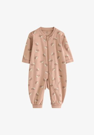 Combinaison rose pour bébé à manches longues, motif hérisson, fermeture éclair à l'avant et poignets élastiques aux chevilles et aux poignets.