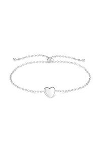 Silver chain bracelet featuring a polished heart charm at the center, with an adjustable clasp and delicate link design.