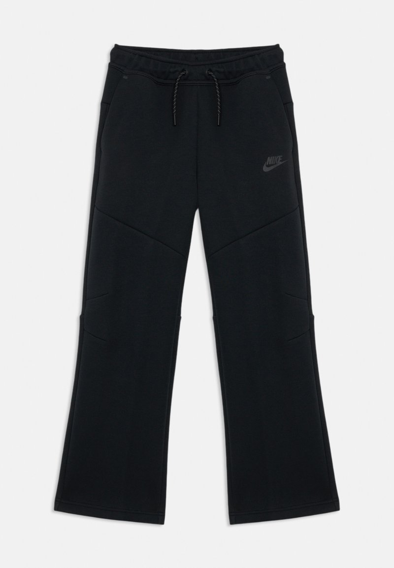 Black sweatpants with an elastic waistband and drawstring. Features a stitched design, two side pockets, and a small black Nike logo on the hip.
