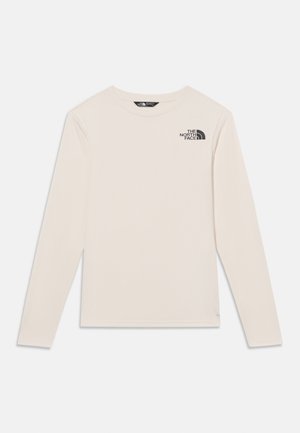 Long-sleeve off-white shirt with round neckline and small black The North Face logo on the left chest.
