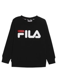 Felpa nera in misto cotone, con maniche lunghe e colletto tondo. Sul davanti presenta un grande logo FILA bianco e rosso.