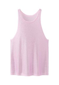 Top sin mangas de color rosa claro con un diseño holgado. Fabricado con una tela texturizada que tiene un aspecto ligeramente transparente. Escote redondo.