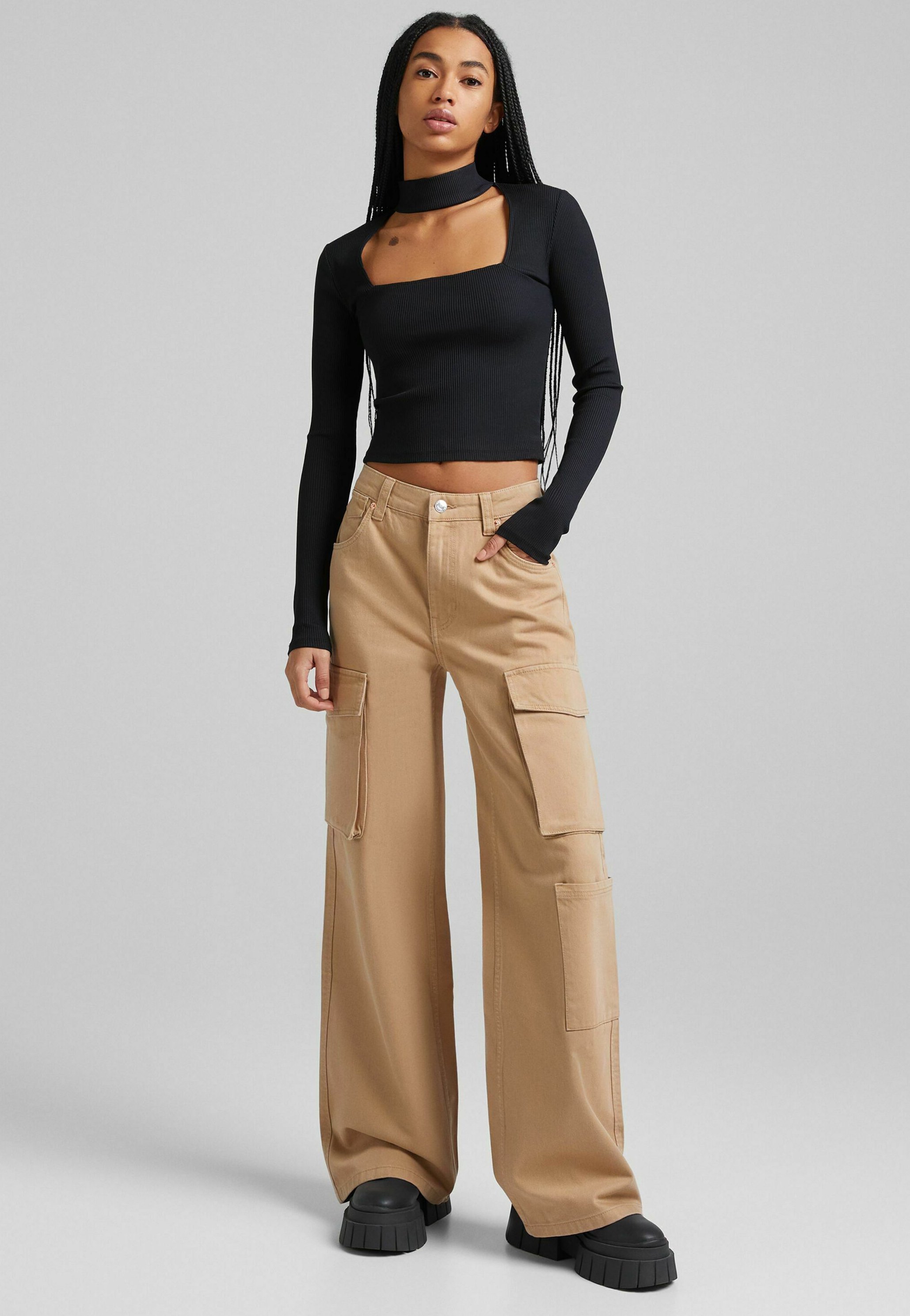 Bershka WIDE LEG TWILL CARGO - Jean 
