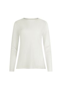 Lange mouw shirt in lichtcrème kleur, gemaakt van ribbelstof, met een ronde halslijn en een ontspannen pasvorm. Stevige textuur en naadloos ontwerp.