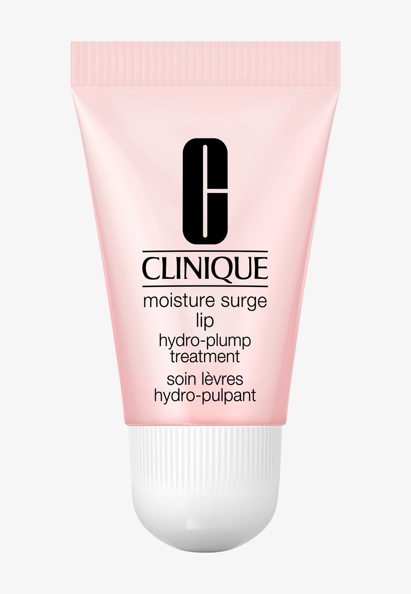 Clinique Moisture Surge Lip Hydro-Plump Treatment in een zachtroze tube, met zwarte tekst en een witte, geribbelde dop.