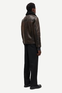 Samsøe Samsøe Δερμάτινο μπουφάν - dark brown crackled