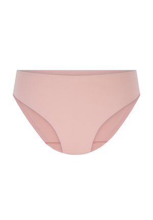Lichtroze bikini slip met een gladde, rekbare stof. Heeft een gemiddelde taillehoogte en naadloze zijkanten voor een strakke uitstraling. Geen zichtbare afwerkingen.