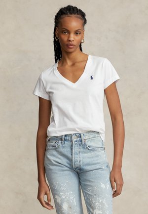 COTTON JERSEY V-NECK T-SHIRT - T-Shirt basic - white