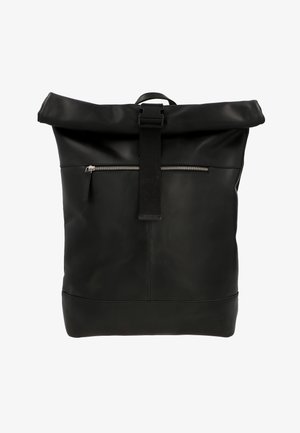 Juodas odinis krepšys su suvirintu viršumi, užtrauktuku priekyje, tvirta rankena ir sklandžiu paviršiumi. Minimalistinis dizainas be matomų raštų.