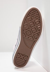 Sole boty Converse All Star, vyrobená z hnědé gumy s texturovanými grip vzory, bílým okrajem a tištěným logem.
