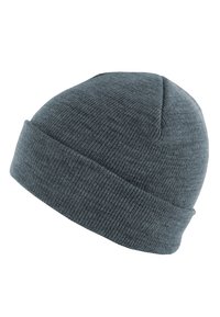 Cappello di lana grigia lavorato a maglia con risvolto, motivo testurizzato e parte superiore arrotondata. Realizzato in tessuto morbido e caldo per il massimo comfort.