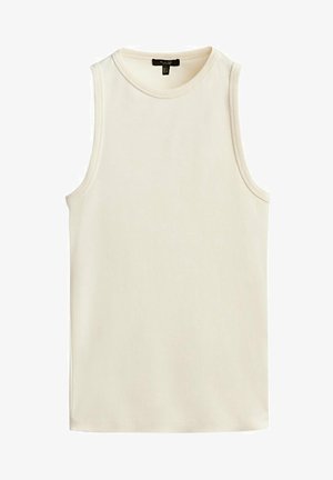 Välttämätön cream-värinen ribbikuvioinen hihaton toppi, jossa on pyöreä kaula-aukko ja musta merkkilappu sisäkauluksessa.