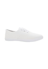 Sneakers bianchi in tela con profilo basso, design con lacci e suola in gomma. Tessuto testurizzato e occhielli lisci per i lacci.