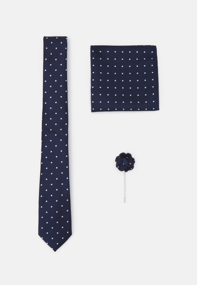 TIE HANKIE AND FLORAL PIN SET - Krawatte - navy