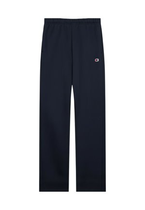 Pantaloni sportivi blu navy con elastico in vita, tasche laterali e un piccolo logo sul lato sinistro. Tessuto liscio e design a gamba dritta.