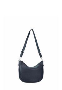 Sac à main en cuir noir avec un design courbé, quincaillerie en argent, sangle réglable et fermeture éclair. Finition texturée mettant en valeur la qualité du matériau.