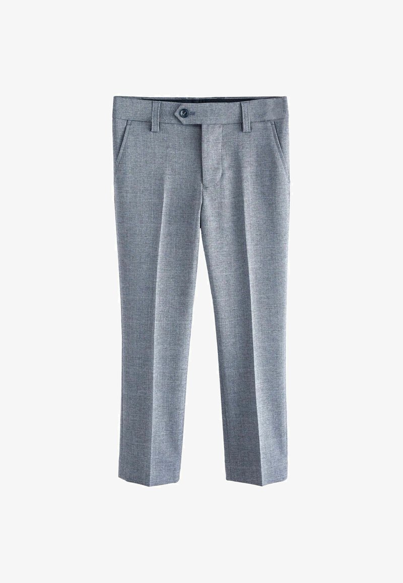 Grahamusterte Hose mit flachem Bund, zwei Seitentaschen, einem Knopfverschluss und geradem Bein. Strukturierter Stoff.