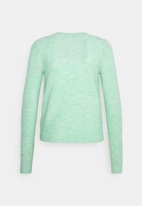 Lichtgroene trui met lange mouwen en een ronde hals. Gemaakt van een zachte, textuurstof met een subtiel gemêleerd patroon.