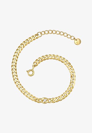 Auksinė grandinėlė apyrankė su tarpusavyje susijungiančiomis grandinėlėmis, maža kristalų akcentu ir užsegimu krabuku su reguliuojamu grandinėlės prailginimu.