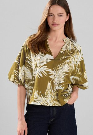 VOLUME SLEEVE V-NECK  - Pusero - green ecru palm