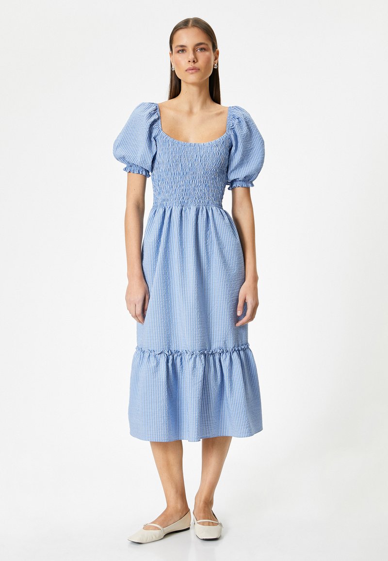 Koton PUFF SLEEVE MIDI - Freizeitkleid - blue