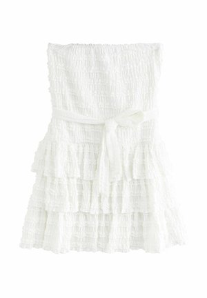 BANDEAU RUFFLE TEXTURED TIE WAIST MINI  - Kokteilinė suknelė / vakarėlių suknelė - white