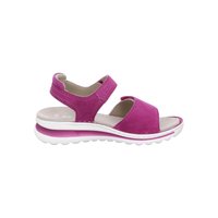 Pink open-toe sandal with adjustable ankle strap and cushioned white sole designed for comfort and casual wear.