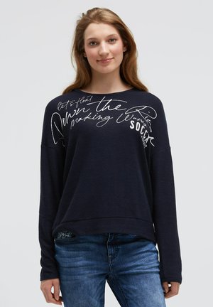 MIT WORDING PRINT - Strickpullover - blue navy